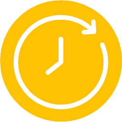 A white clock icon with circular arrow on a yellow background, symbolizing time or history.