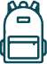 Simple line drawing of a backpack with a front pocket, top handle, and two shoulder straps, depicted in dark teal on a white background.