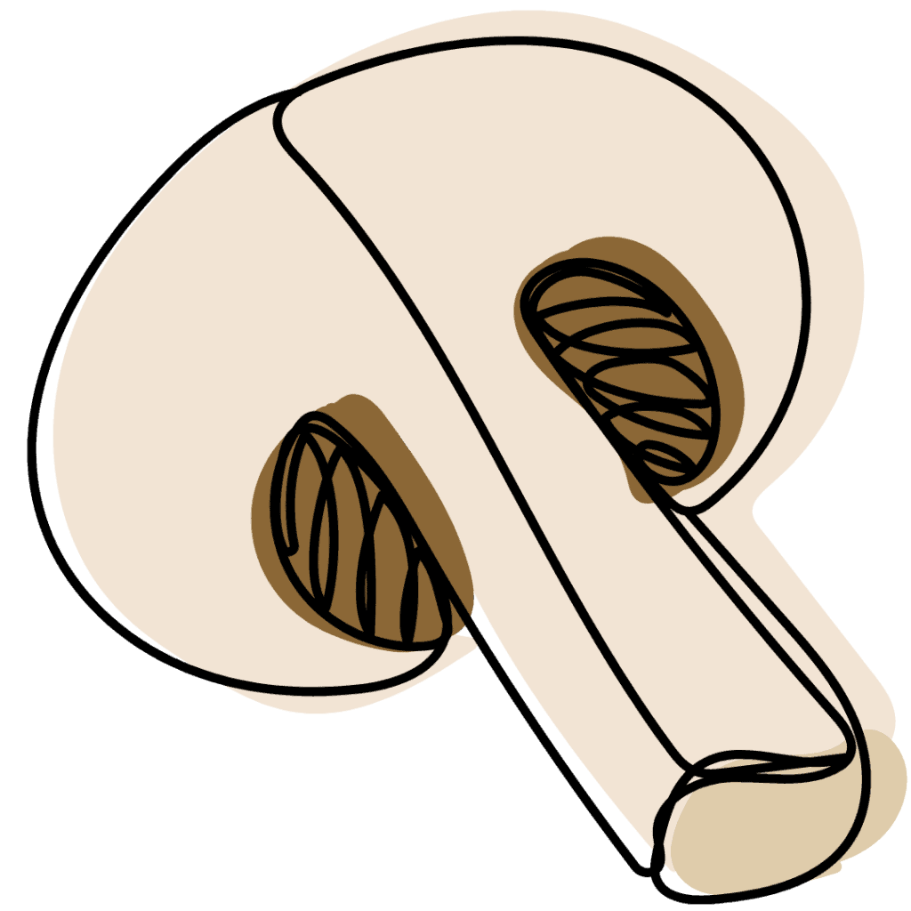 Abstract digital drawing of an earbud-style headphone in beige and brown tones, outlined in black with simple, minimalistic lines and shading.